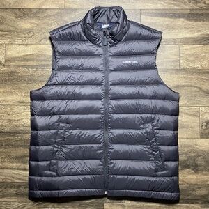Lands’ End Quilted Down Puffer Vest Men’s L Black 800 Fill Full Zip Snap Pockets